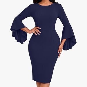 Elegant Navy Blue Pencil Dress